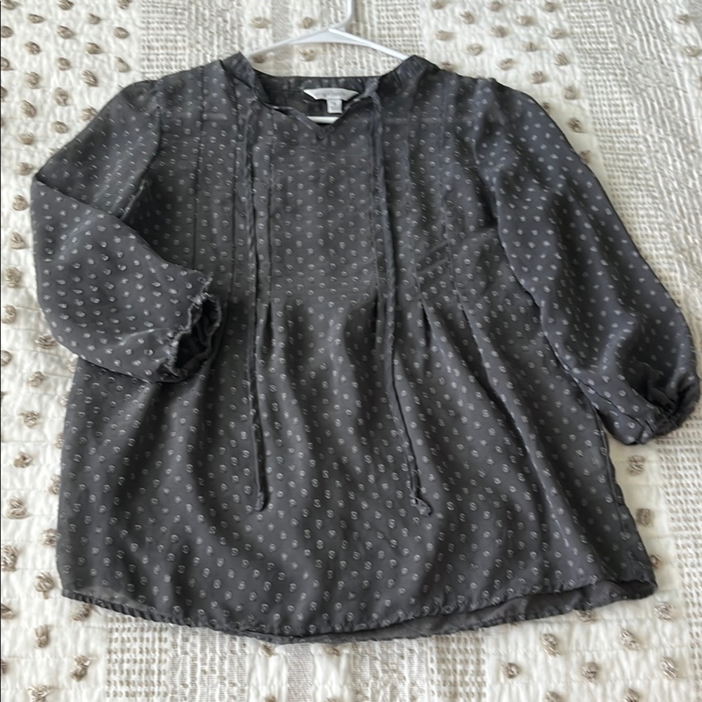 Charming Charlie Gray Blouse with White Dots